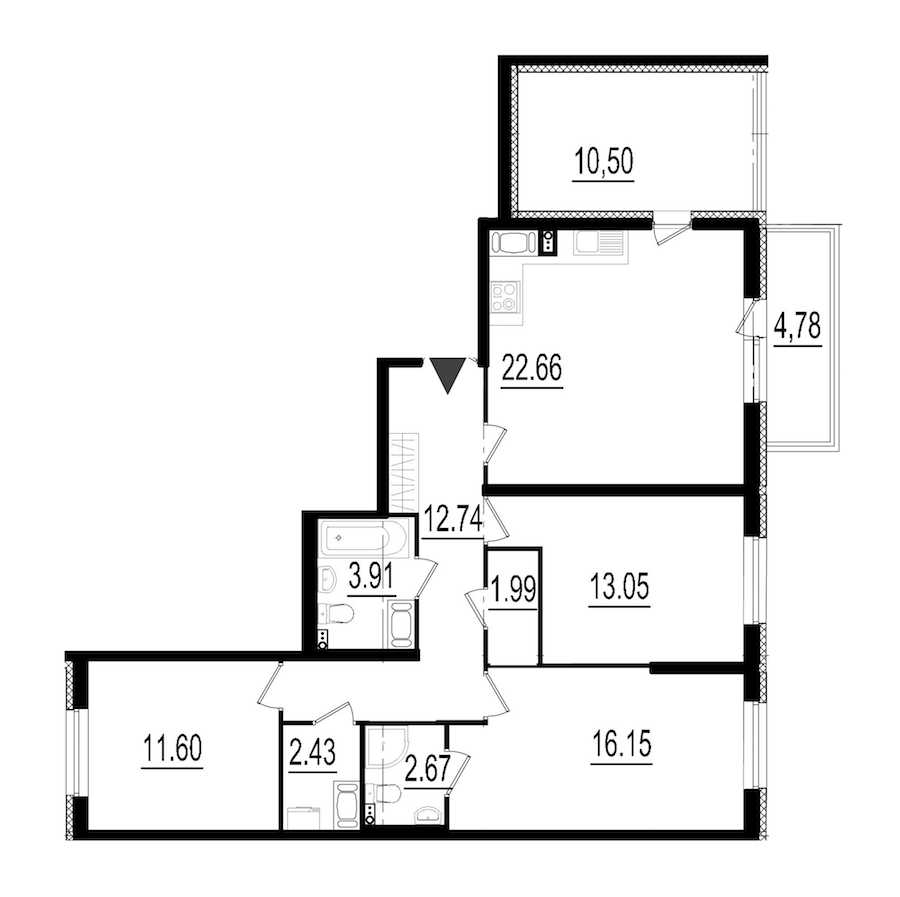 Трехкомнатная квартира в : площадь 87.2 м2 , этаж: 5 – купить в Санкт-Петербурге